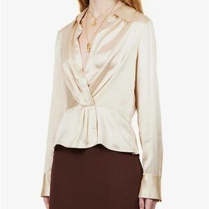 Reformation Rennes Peplum Hem Silk- Satin Top